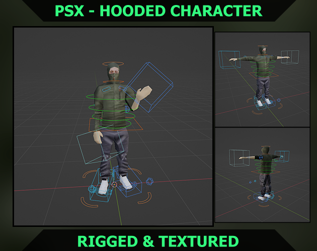 Ps1 Character Rig Rigged PSX - Hooded Character by RedFoxster