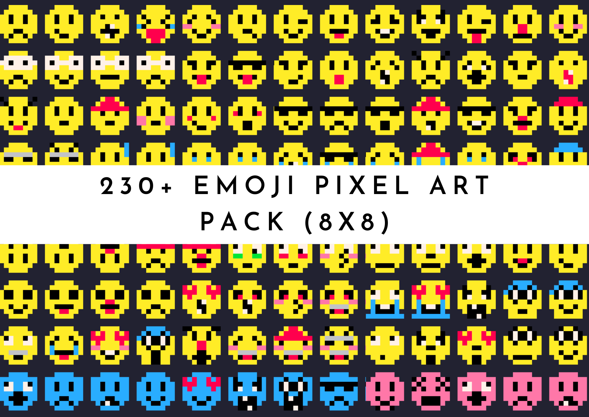 230+ Emoji Pixel Art (8x8) by KabGames, image size:2000x1414