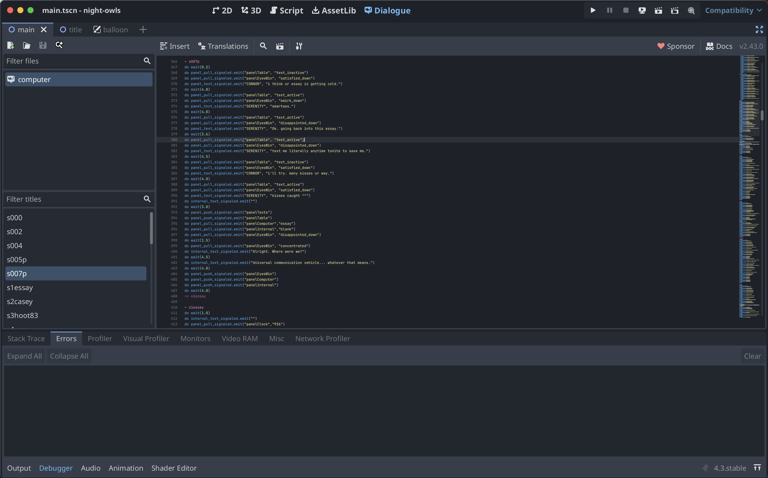 View of Dialogue Script in Godot