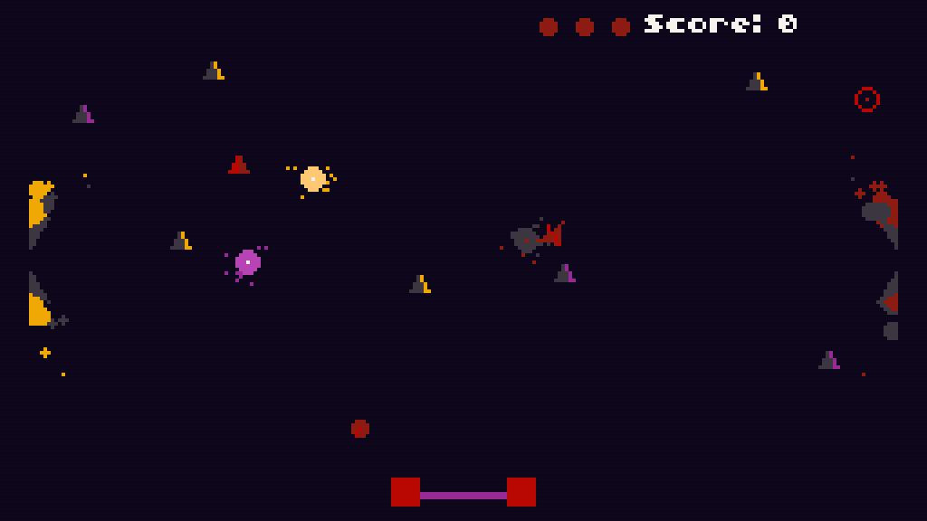 various pickups and enemies on a black field