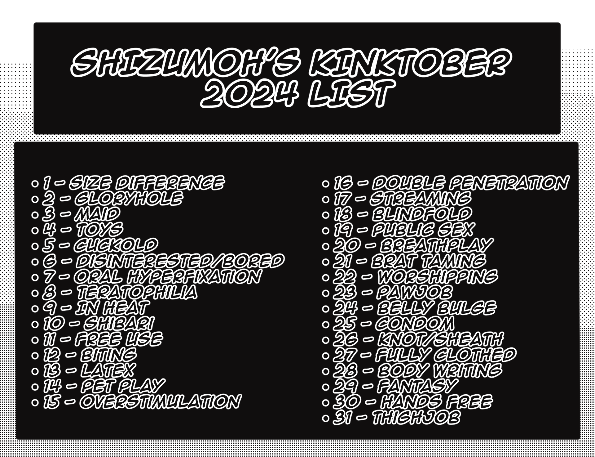 Kinktober 2024 Art Pack By ShizuMoh