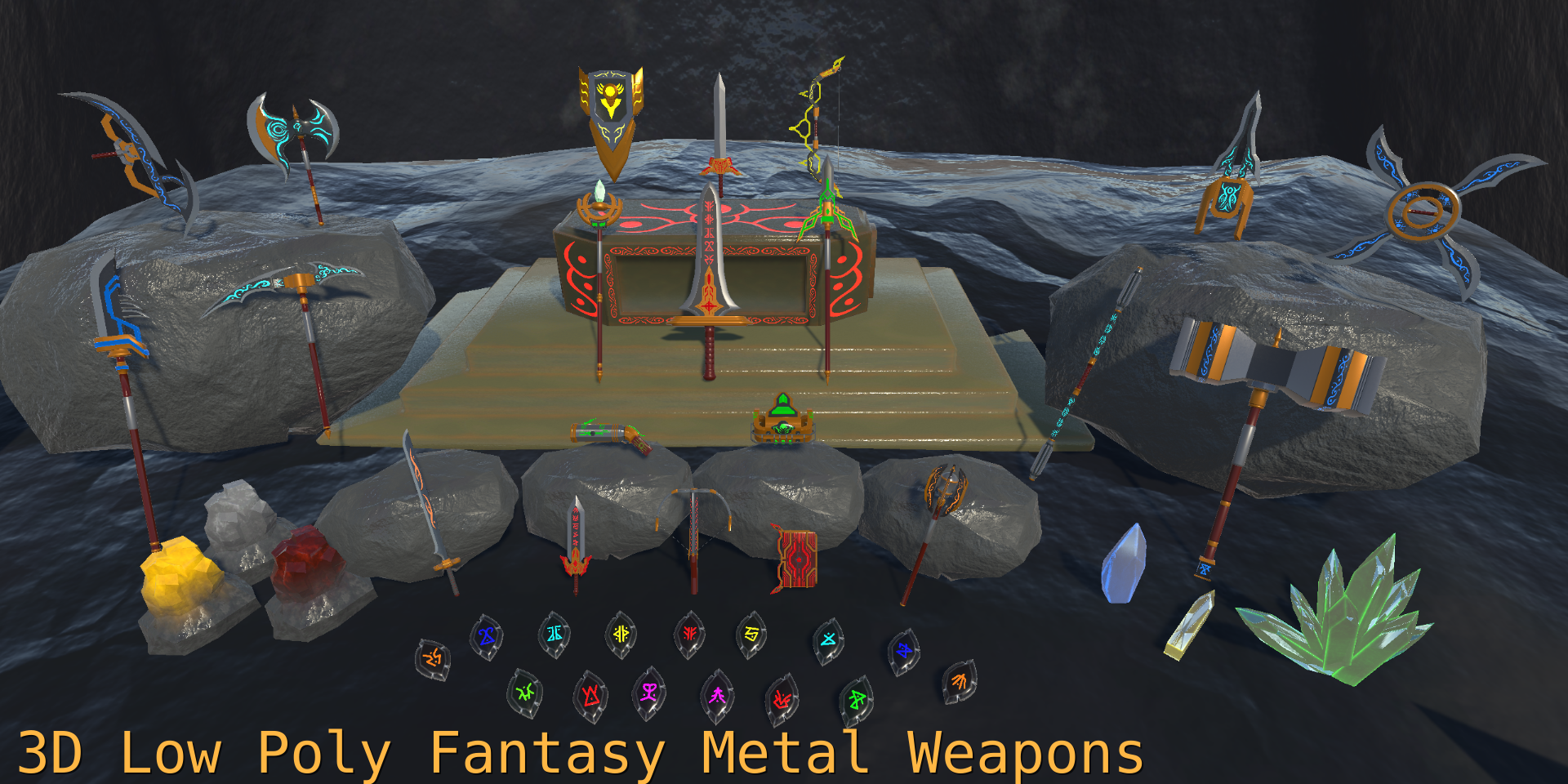 Low Poly 3D Fantasy Metal Weapons