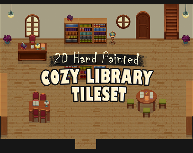 Hand-Painted 2D Cozy Library