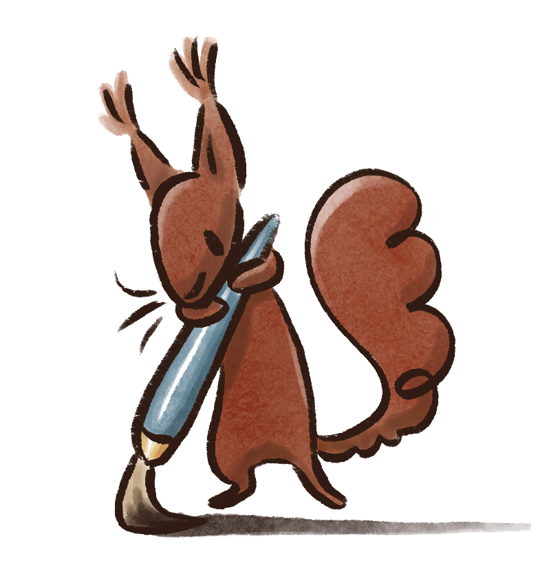 A red squirrel using a paint brush