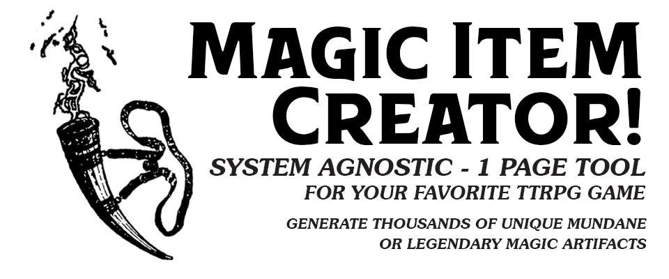 Legendary Magic Item Generator - 1 Page TTRPG Tool