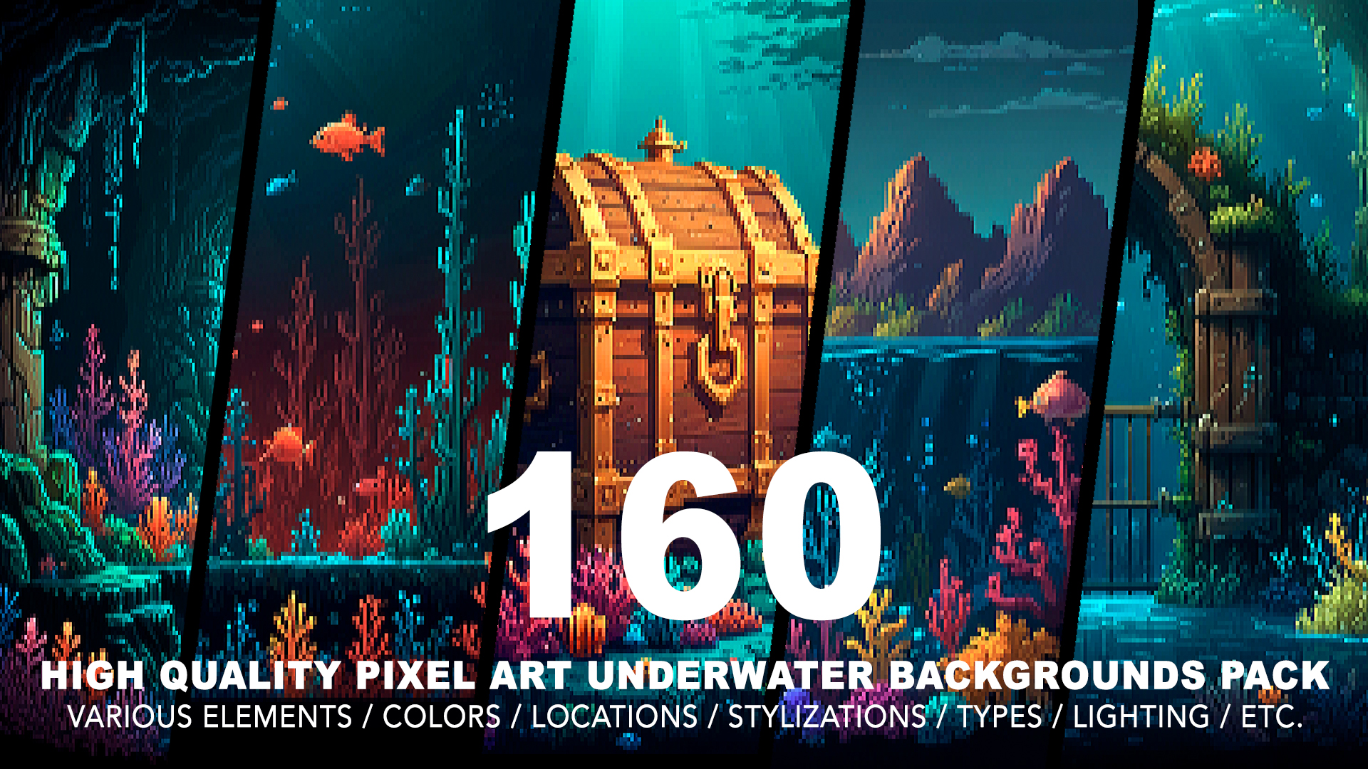 160 UNDERWATER PIXEL ART BACKGROUNDS