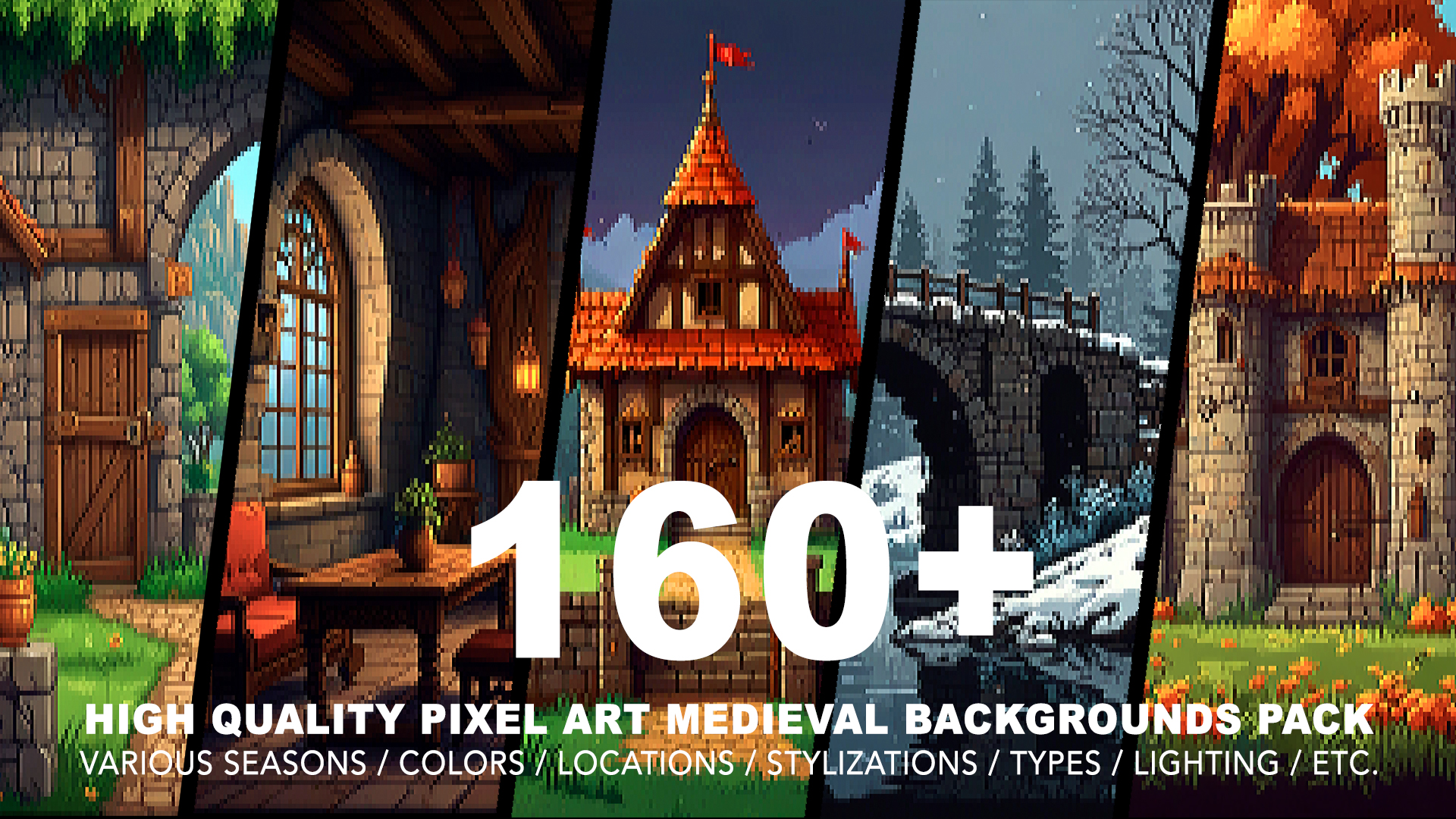 160+ MEDIEVAL PIXEL ART BACKGROUNDS