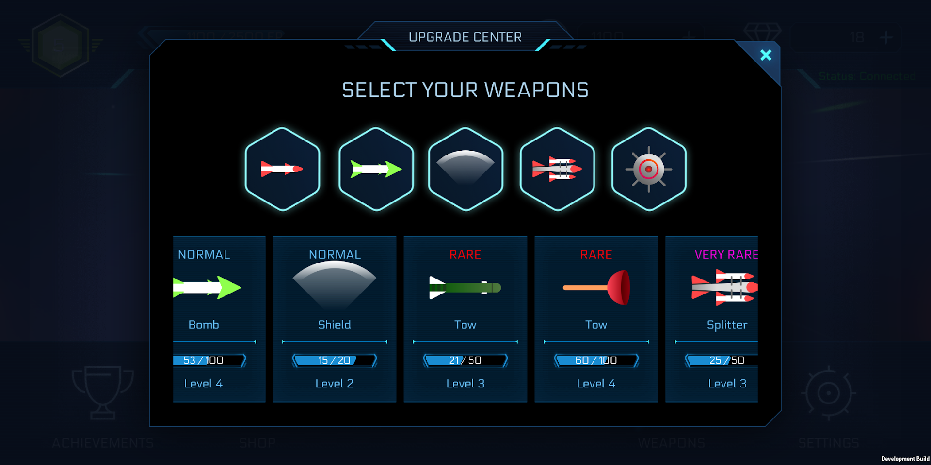 Choose your weapon setup and upgrade your weapons