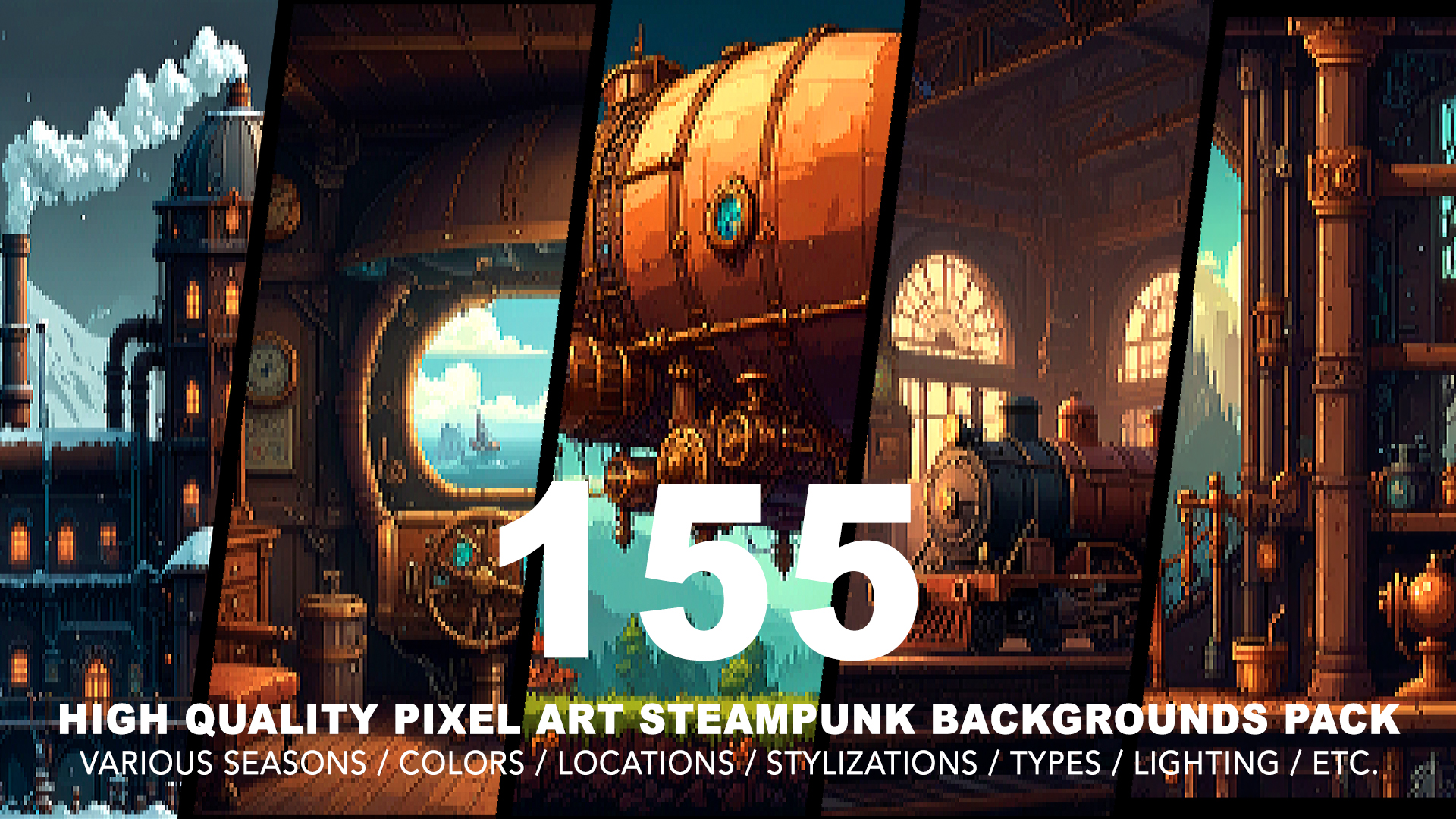 155 STEAMPUNK PIXEL ART BACKGROUNDS