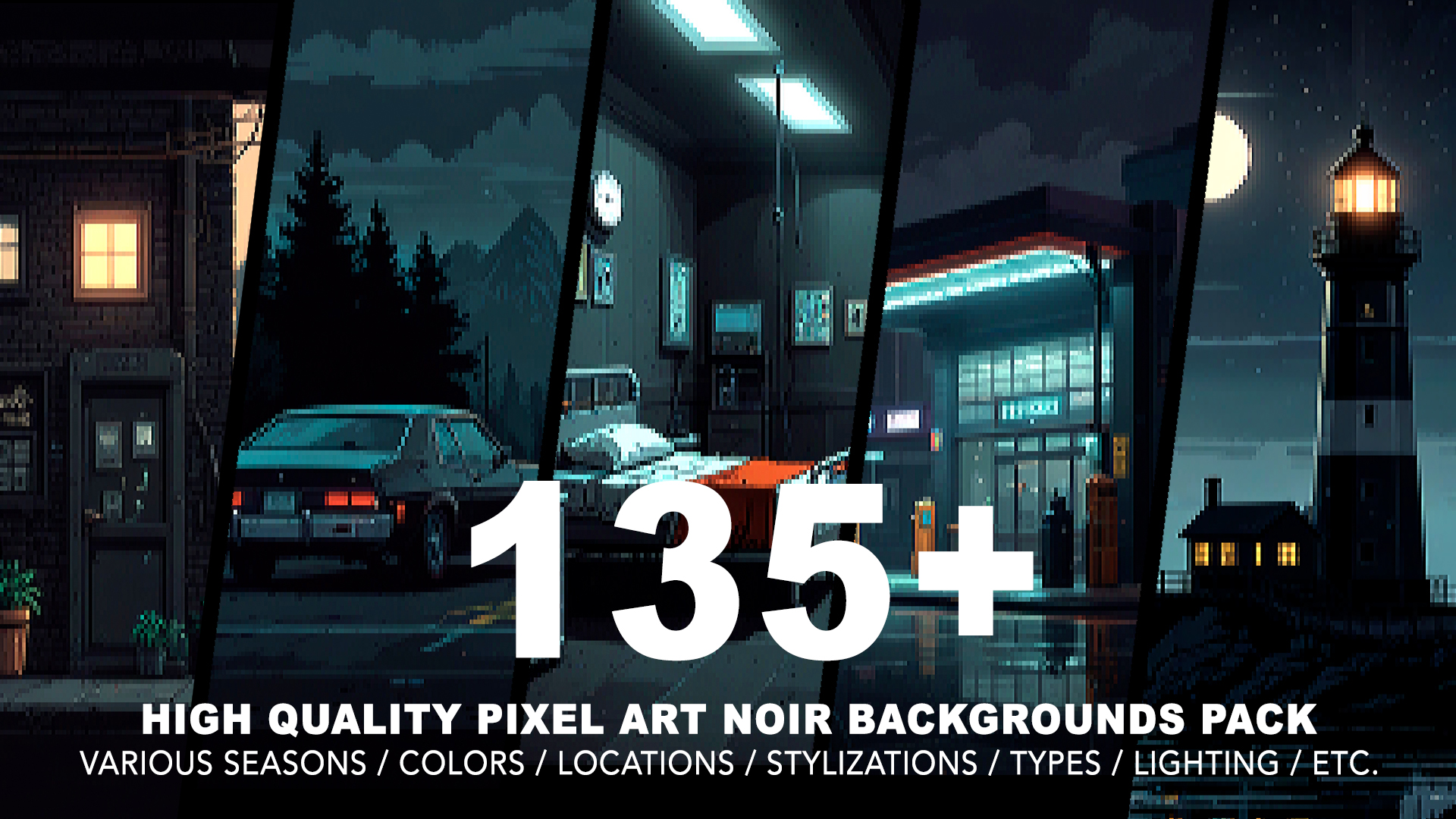 135+ NOIR PIXEL ART BACKGROUNDS