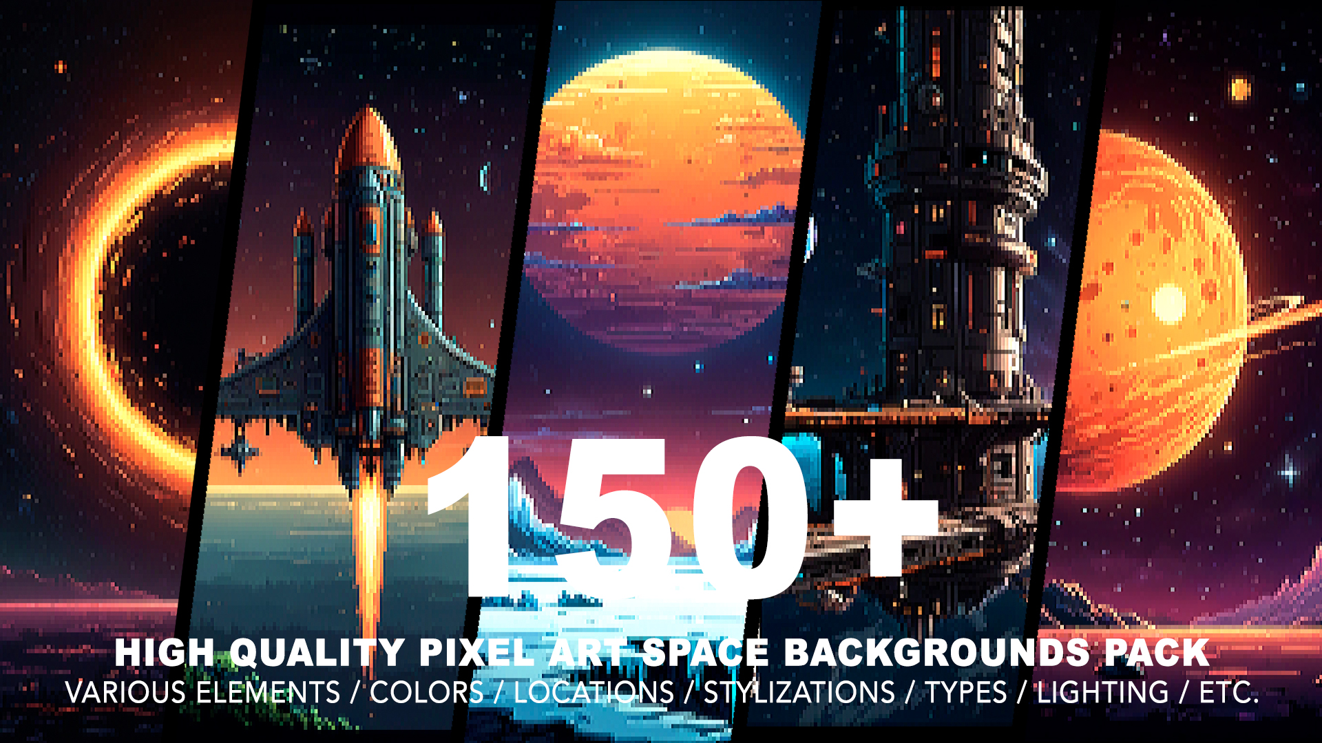 150+ SPACE PIXEL ART BACKGROUNDS