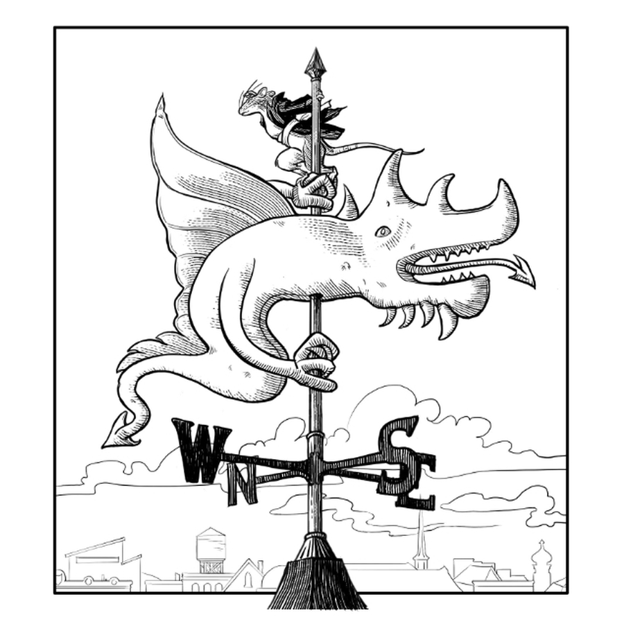 (a rat surveys the world from a weathervane)