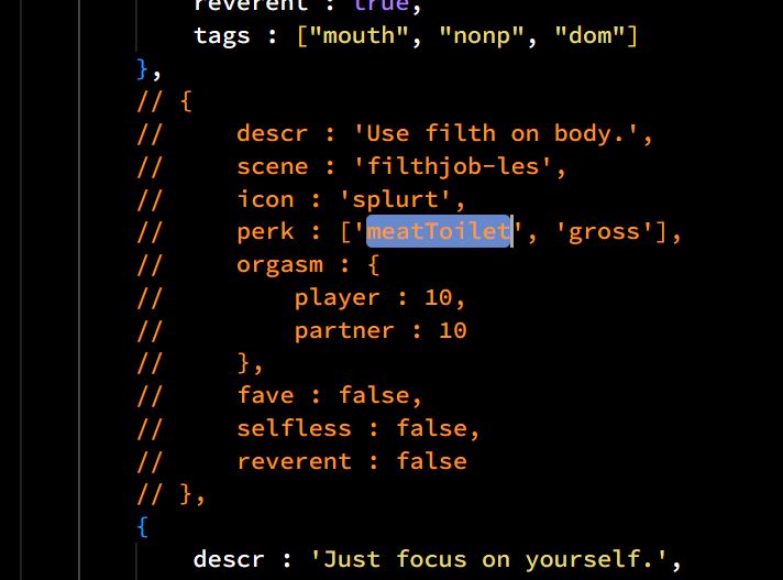 Commented out meat toilet sex move in the game’s code.