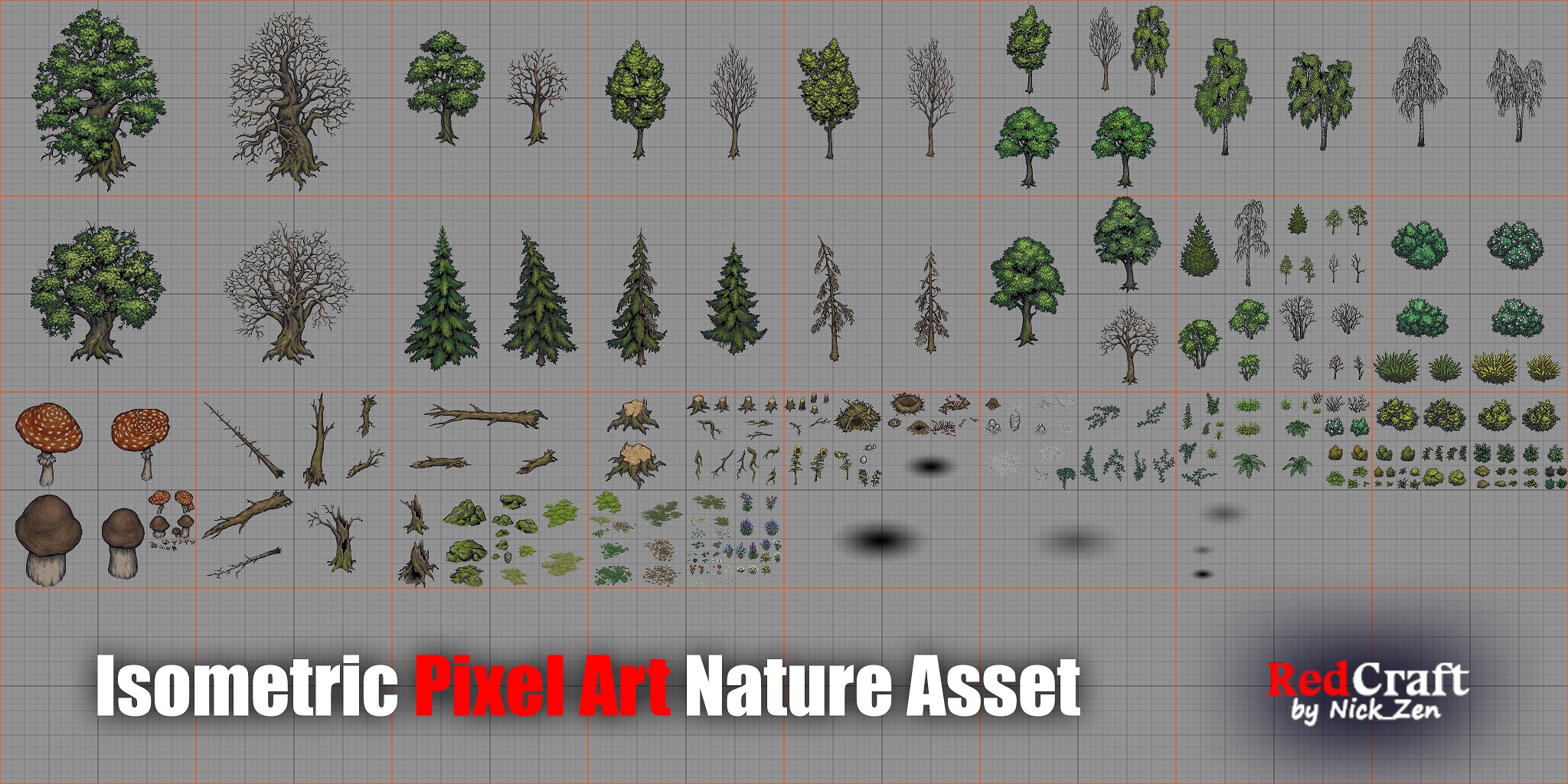 Isometric pixel-art nature asset