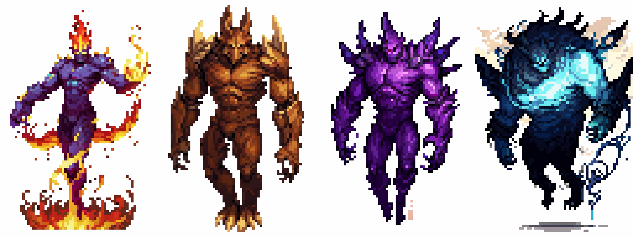 Pixel-Art Golems & Elementals Sprite Pack - 34 Golems & Elementals