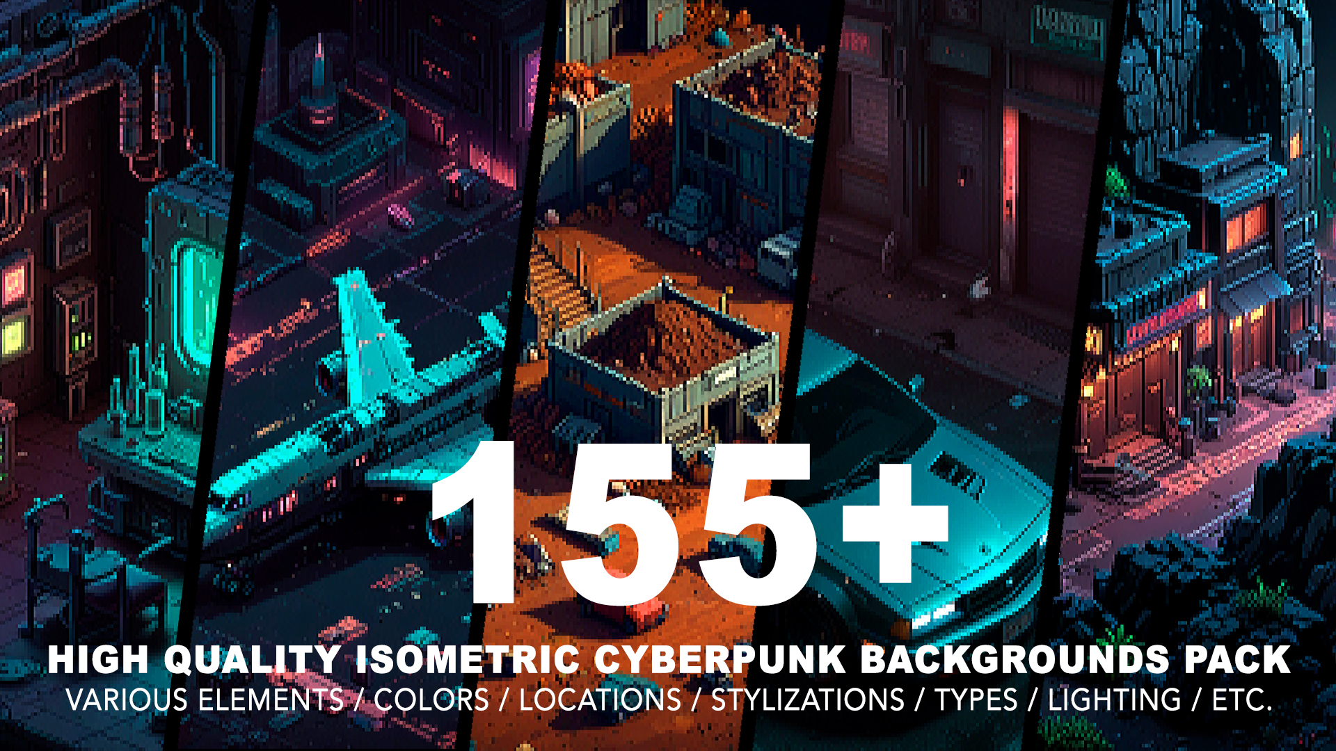 155+ CYBERPUNK ISOMETRIC BACKGROUNDS