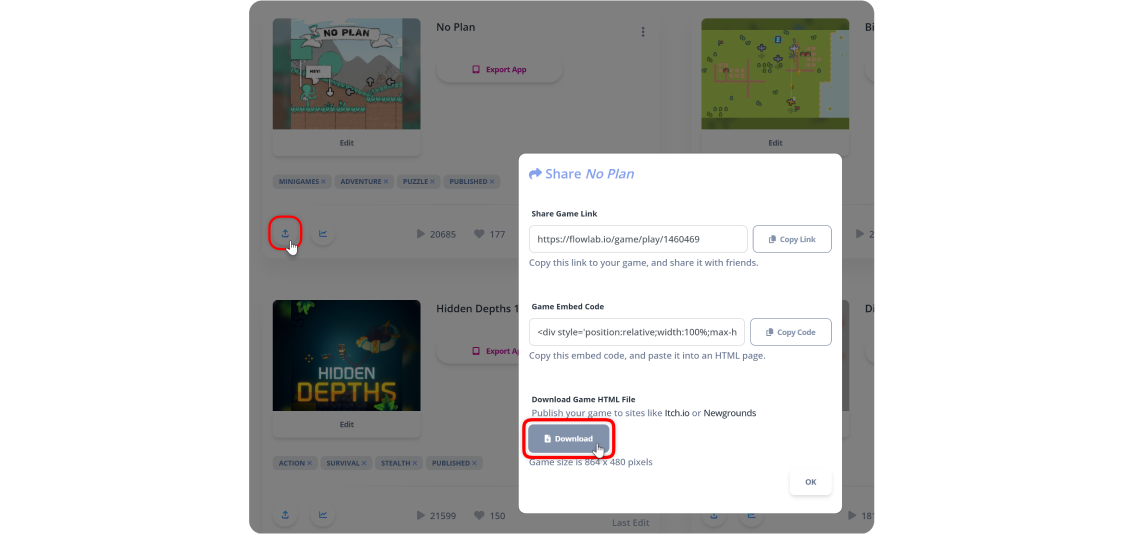 Share Flowlab games to itchio and newgrounds, how to, tutorial