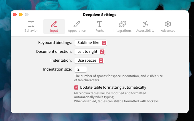 New settings window with a toolbar at the top with icons for preference sections, and preferences in a panel below.