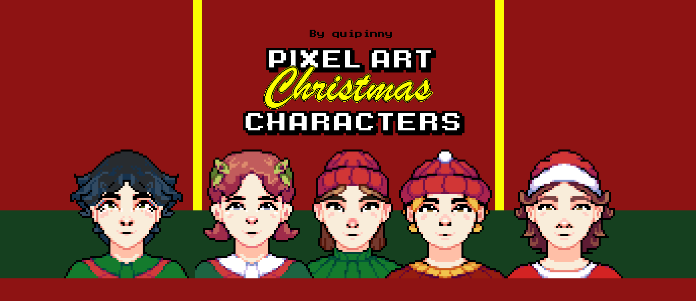 15 Pixel Art Christmas Woman Characters 64x64