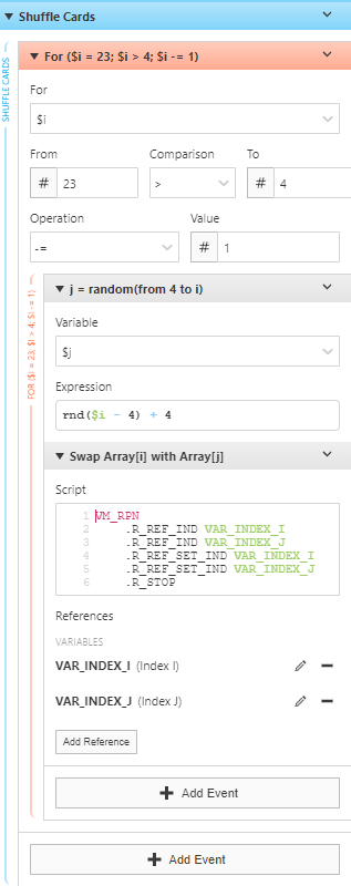 A screenshot of the GB Studio editor showing how to implement a simple shuffling routine.