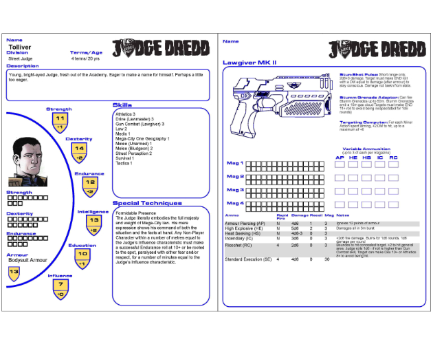 Dredd Cast Character Guide Judge Dredd - Traveller Character Sheets by Norton Glover
