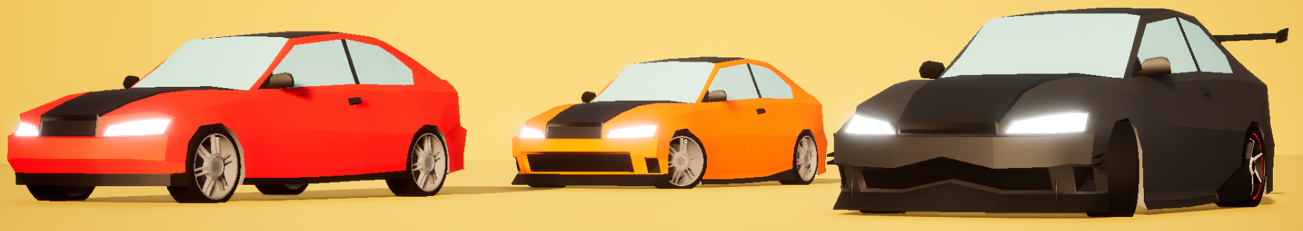 Free Low Poly Car, 3 body kits, 4 rims...