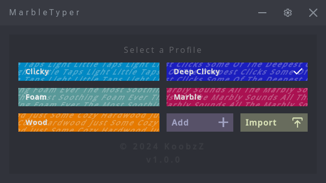 MarbleTyper Profile Selection Menu