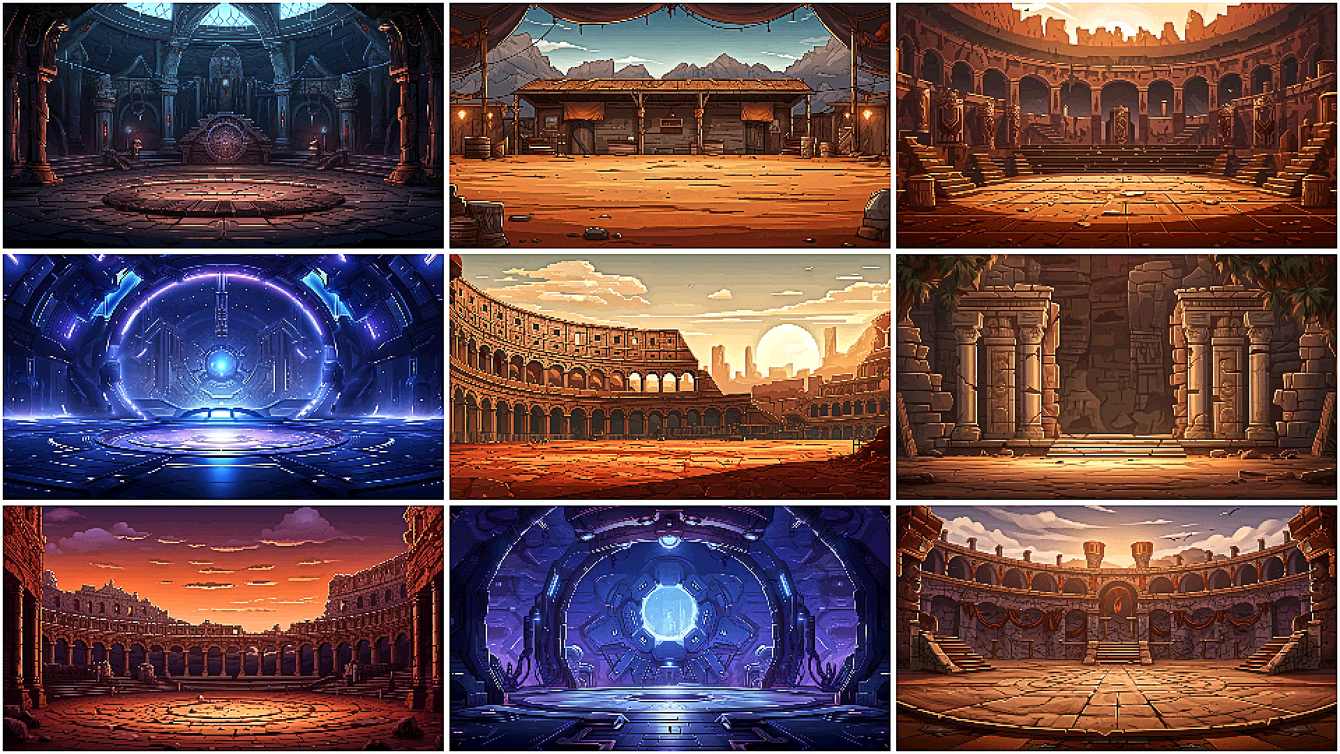 Pixel Battle Arena Background Vol.1 - 2D Retro Game Asset