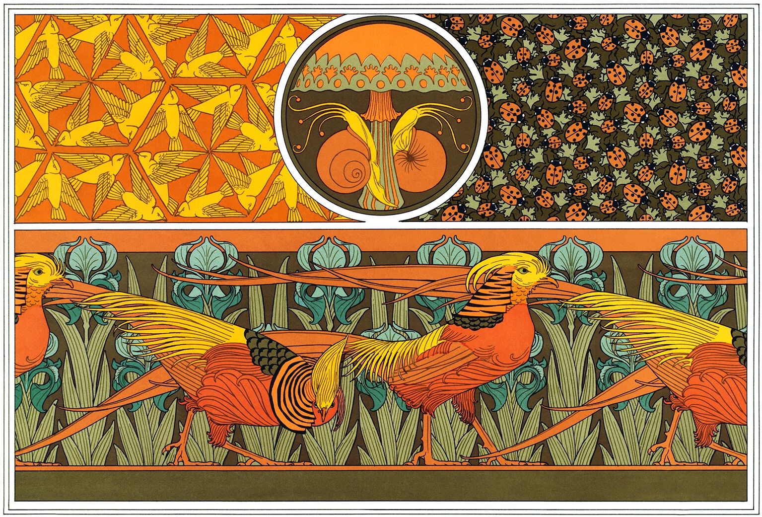 Pillard Verneuil, Maurice - Ornaments with Golden Pheasants, Snails, and Ladybugs