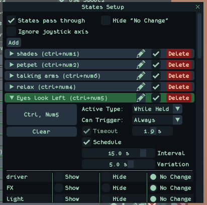 A screenshot of the States menu in RahiTuber, with the 4th state expanded and highlighted.