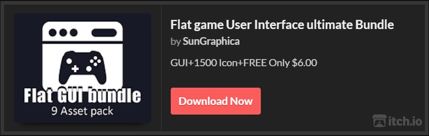 Flat Game UI Bundle + 1,500 Icons