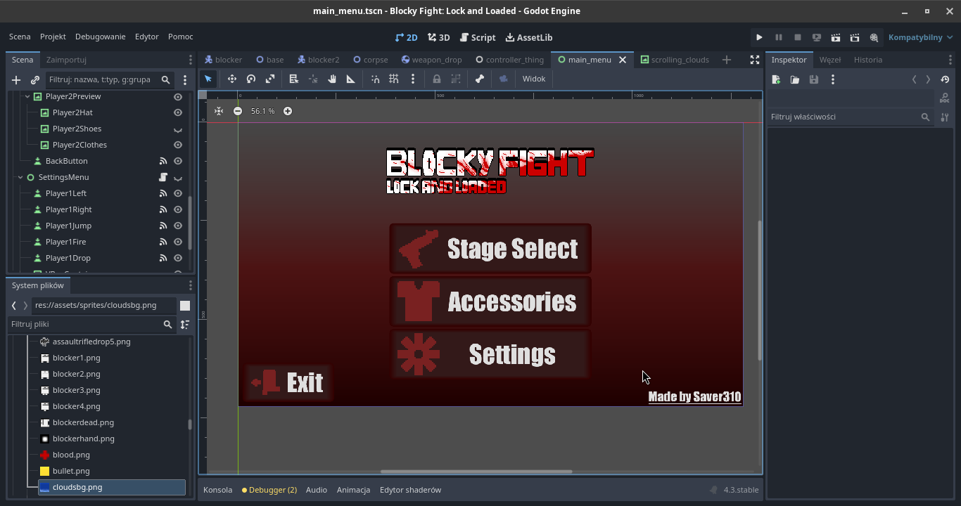 Main Menu in the Godot editor