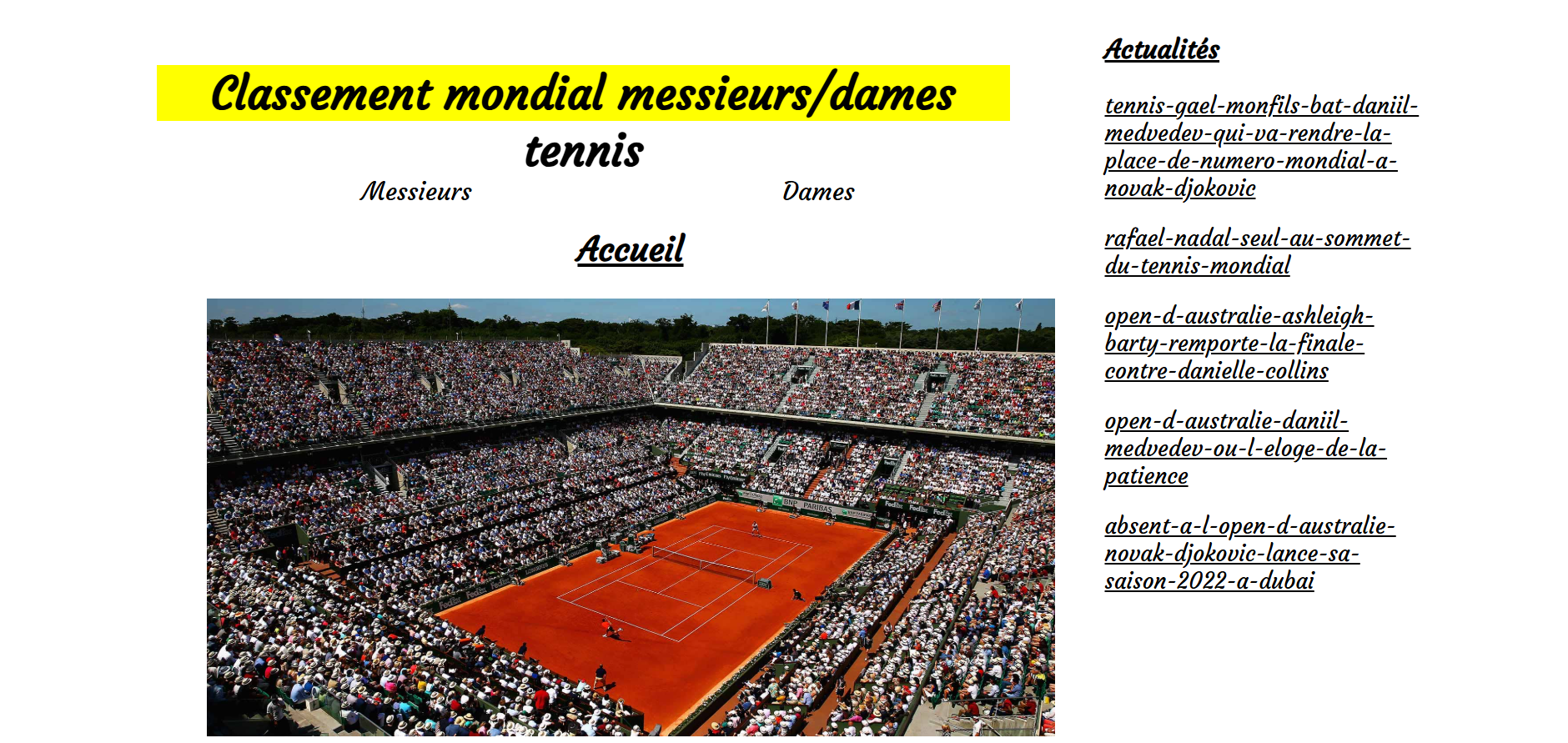 Classement tennis