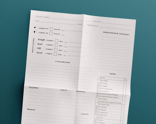 Cover image for Character sheet for Penumbra City