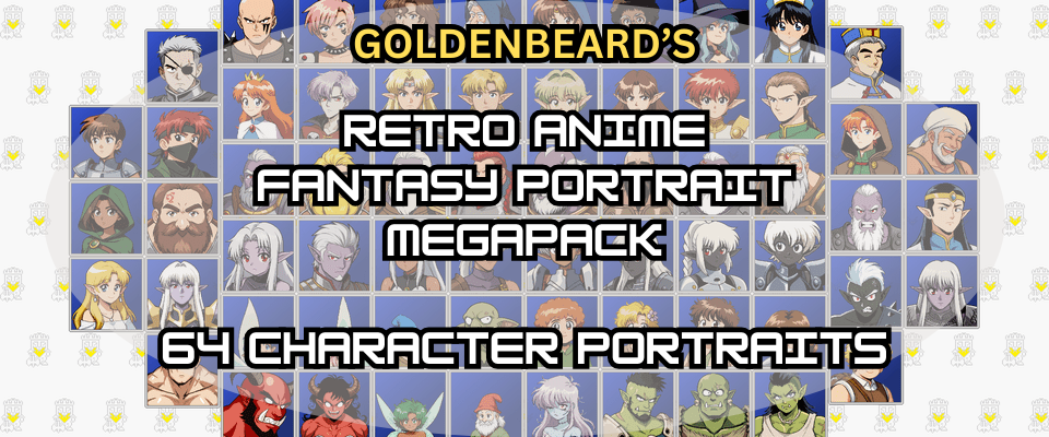 Retro Anime Fantasy Portrait MEGA Pack: 64 Character Portraits