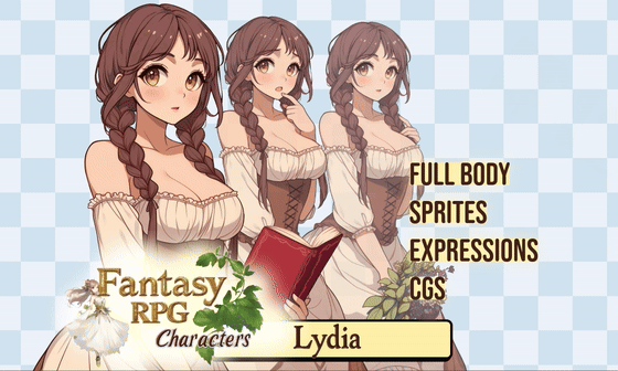 Lydia - Fantasy RPG Character, full body, portraits, CGs by BattleInkMaps