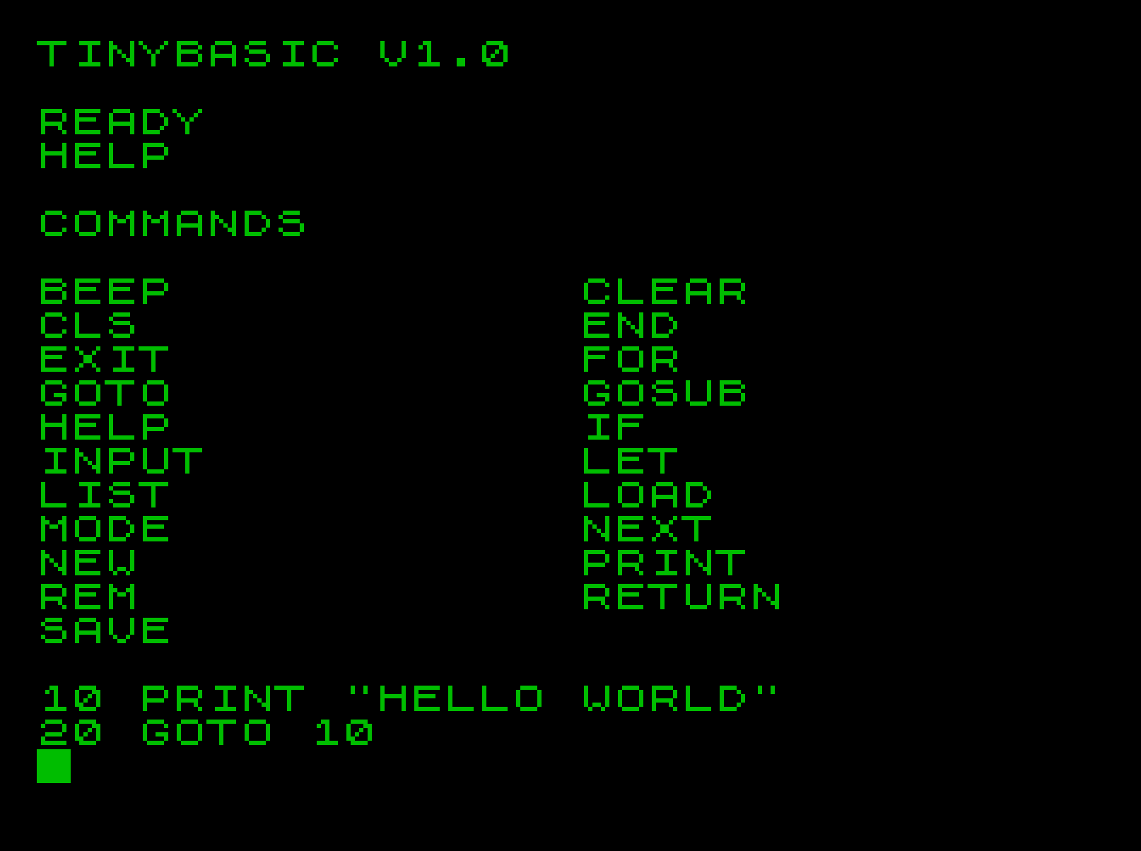 TinyBasic (ZX Spectrum) by Matthew Begg by BASIC 10Liner