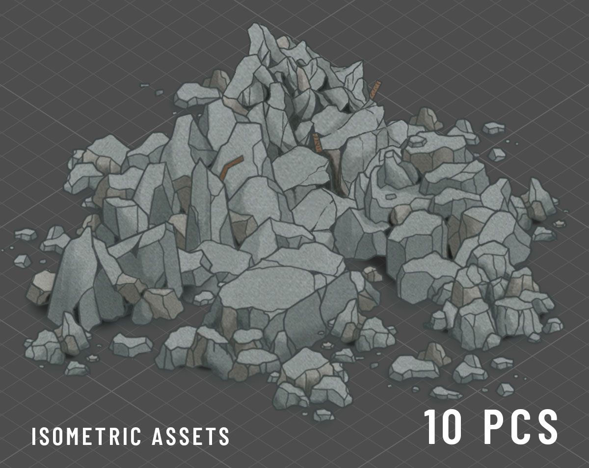 Isometric 2D Sprite Set - Rubble Rocks