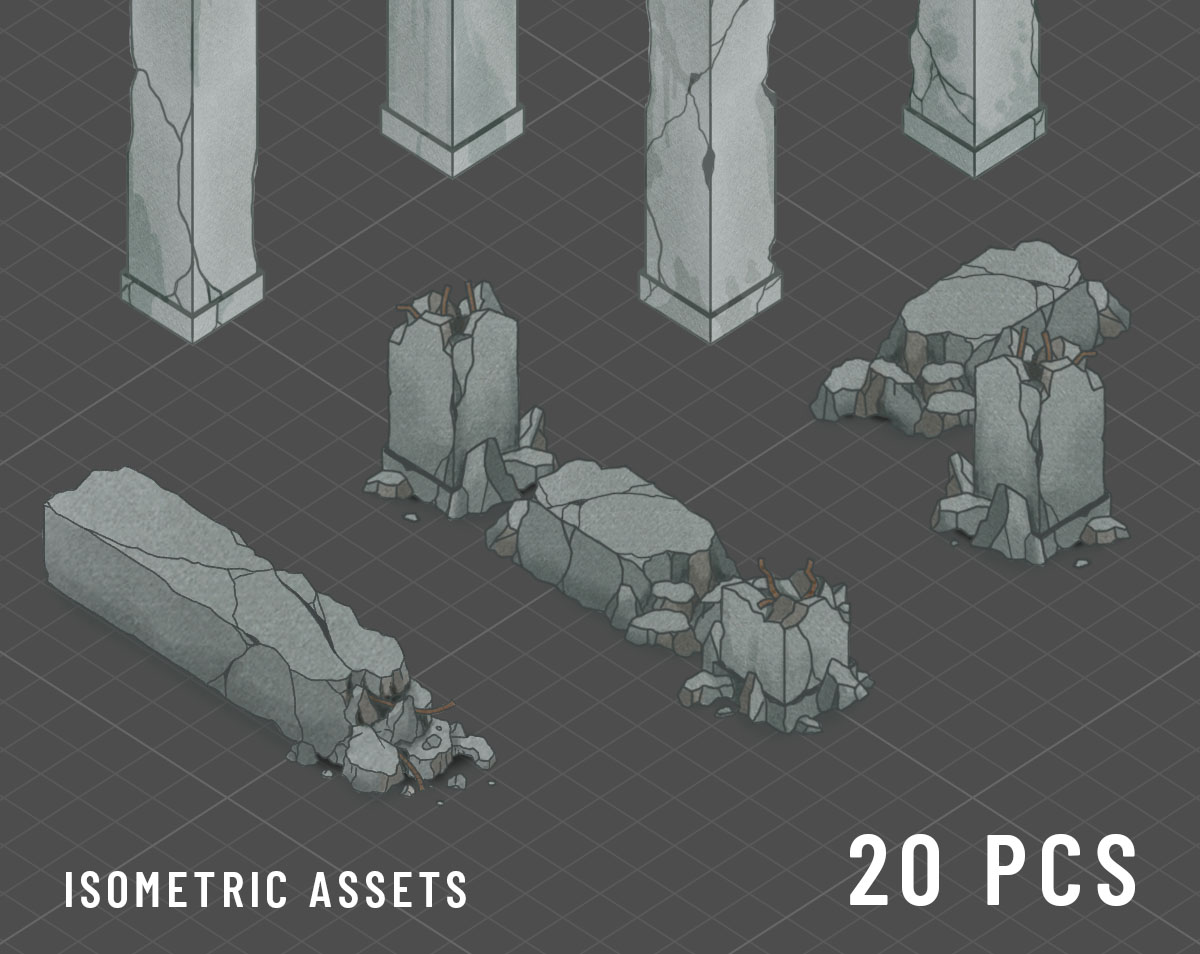 Isometric 2D Sprite Set - Rubble Pillars