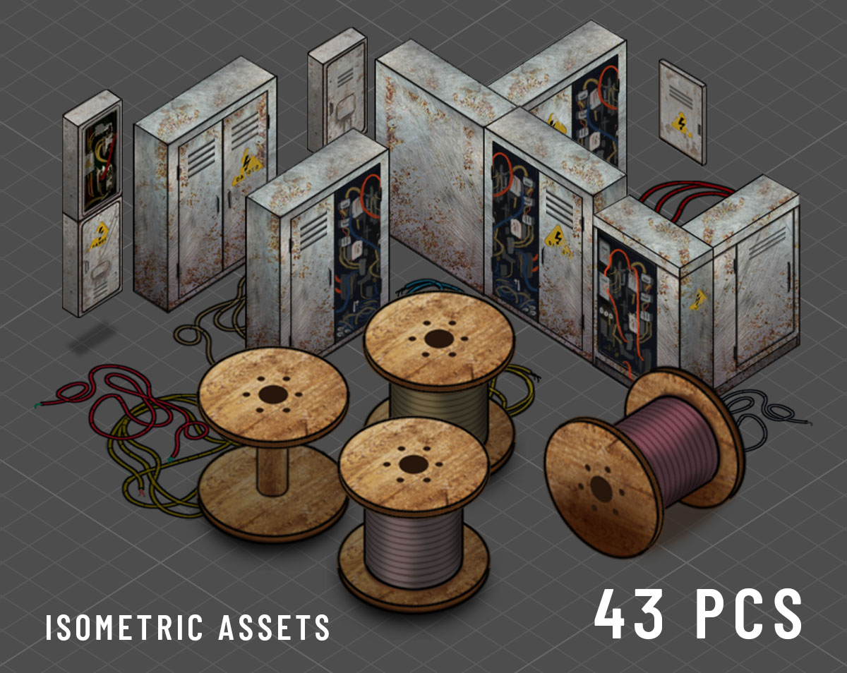 Isometric 2D Sprite Set - Electric Fuse Boxes