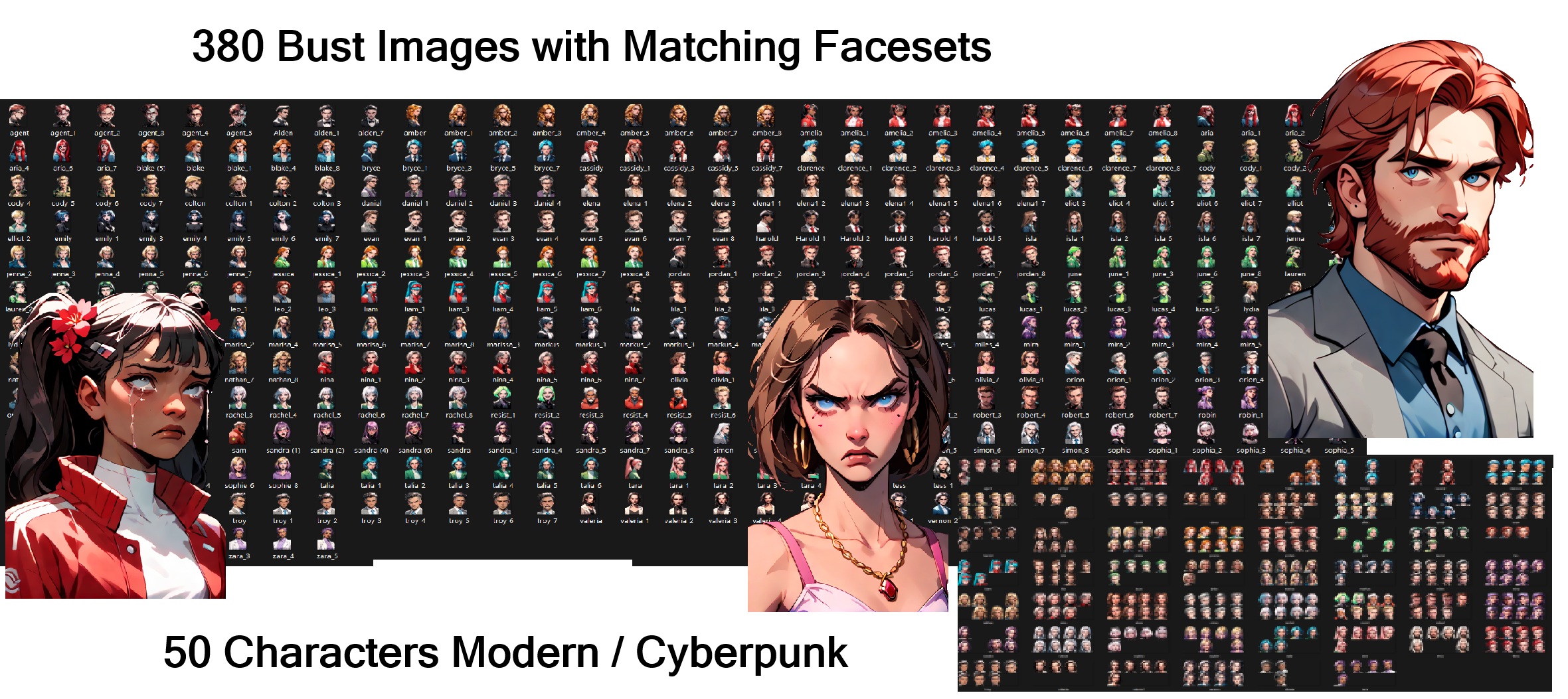 50 Character Facesets with 380 Busts for RPG Maker