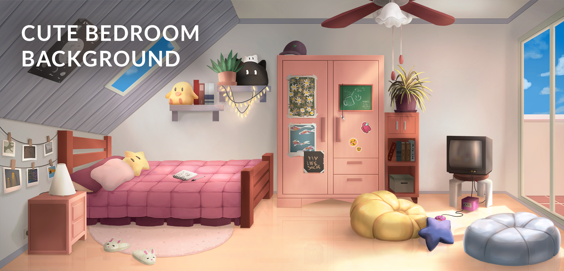 Cute bedroom background for VN or vtubers