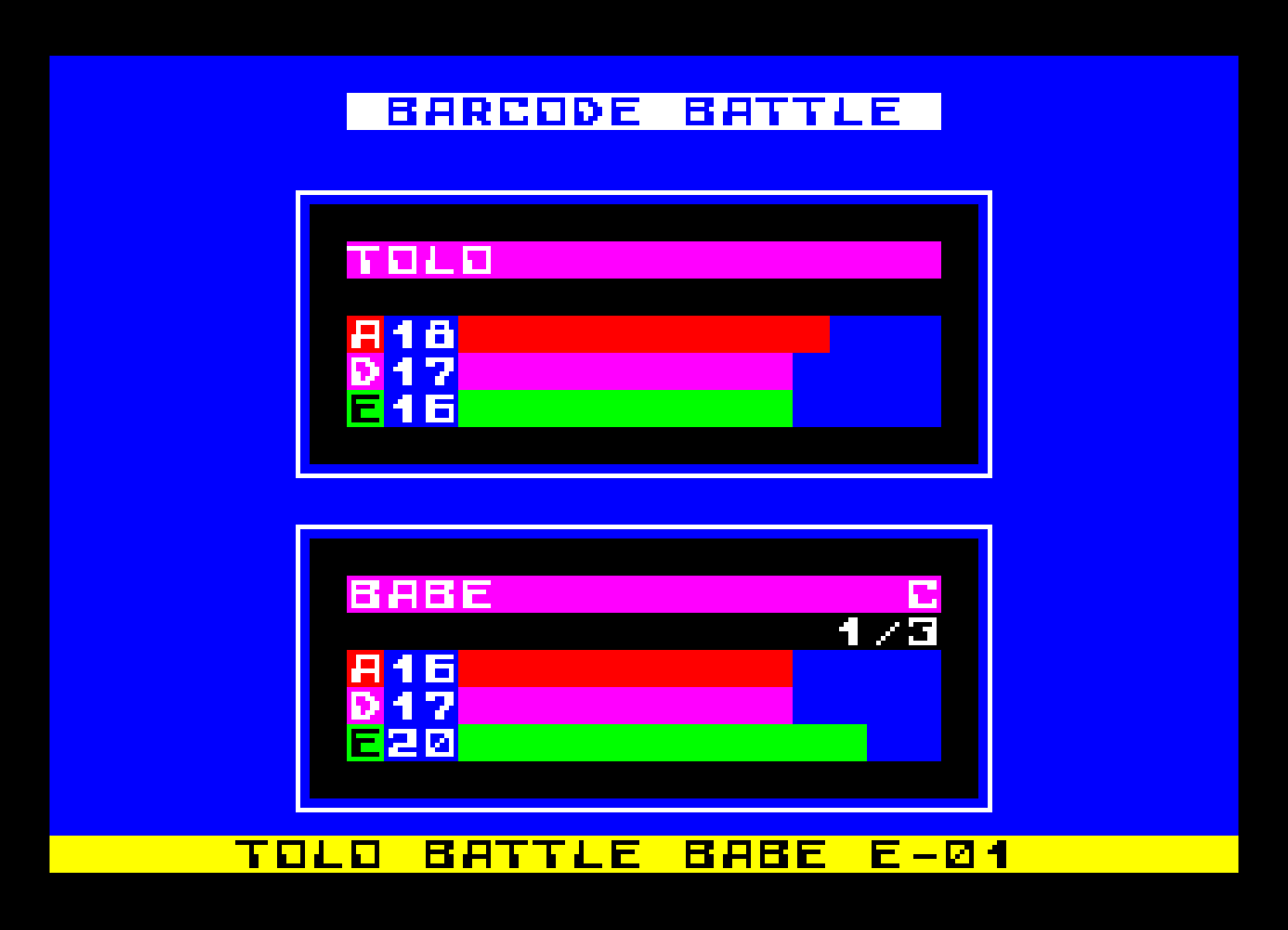 Barcode Battle (ZX Spectrum) by Matthew Begg by BASIC 10Liner