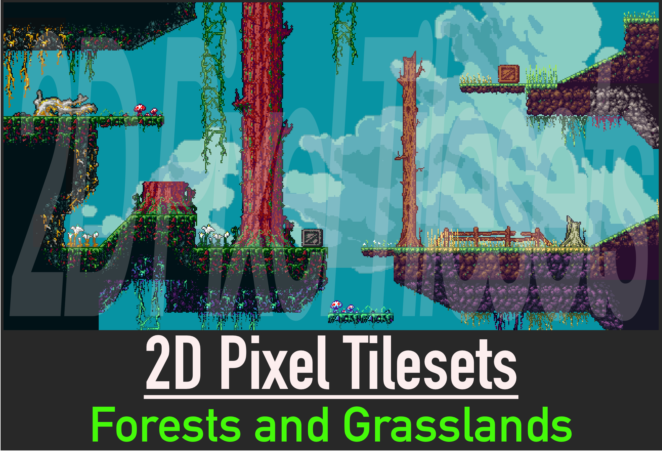 2D Pixel Tilesets - Forests & Grasslands by hayesac