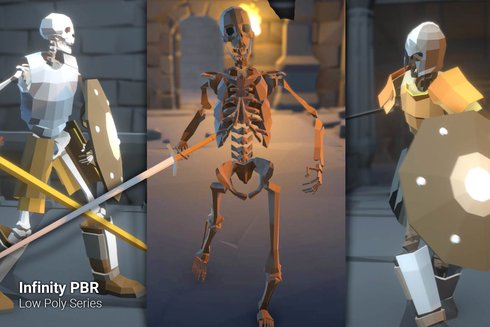 Low Poly Character - Skeleton Warrior - Fantasy RPG - Unity