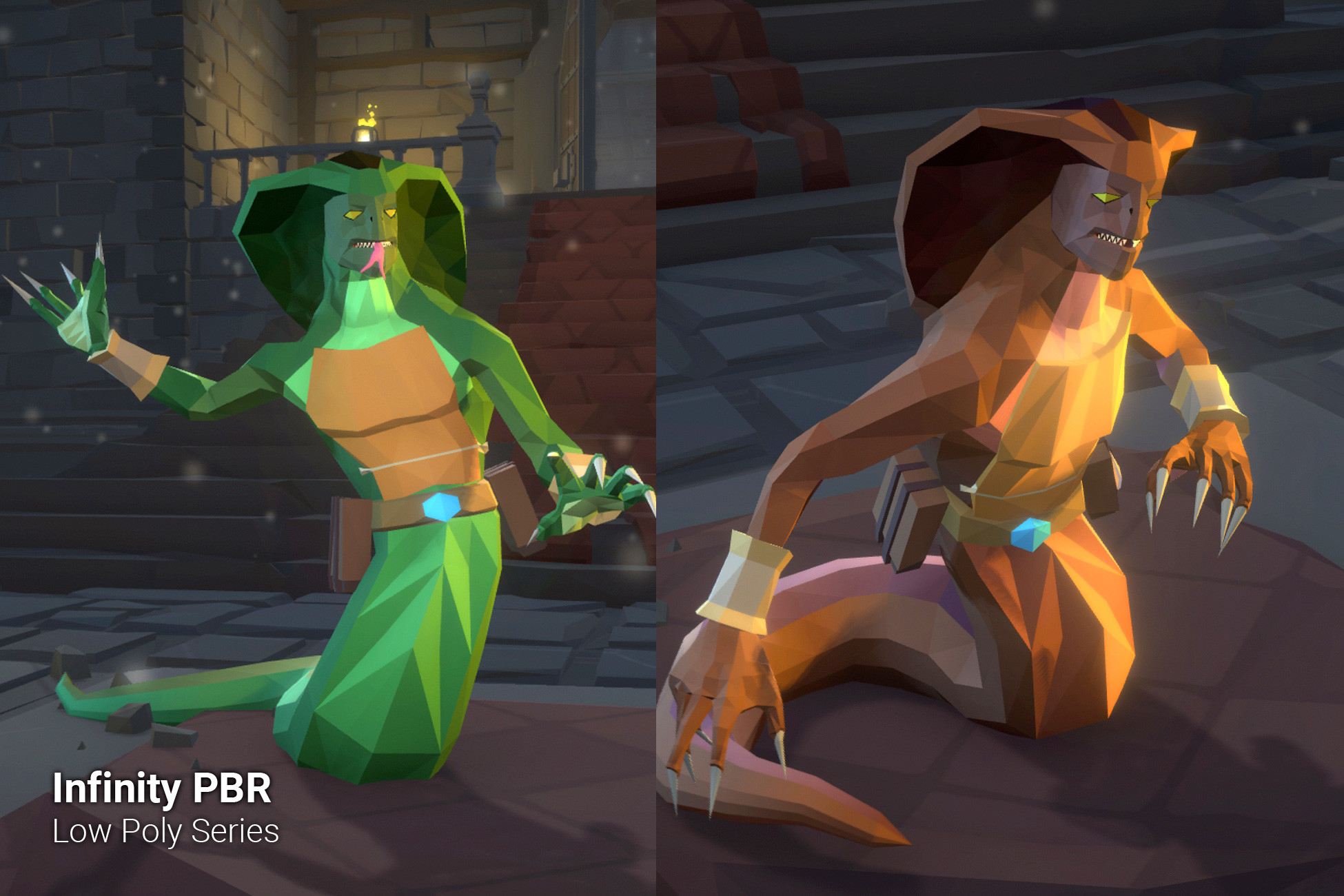 Low Poly Character - Serpent Warrior - Fantasy RPG - Unity