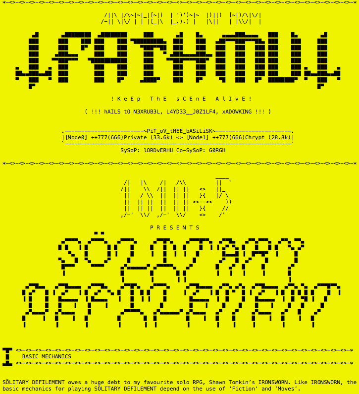 Cover image for SölitASCII Defilement (Plaintext solo rules for Mörk Borg)