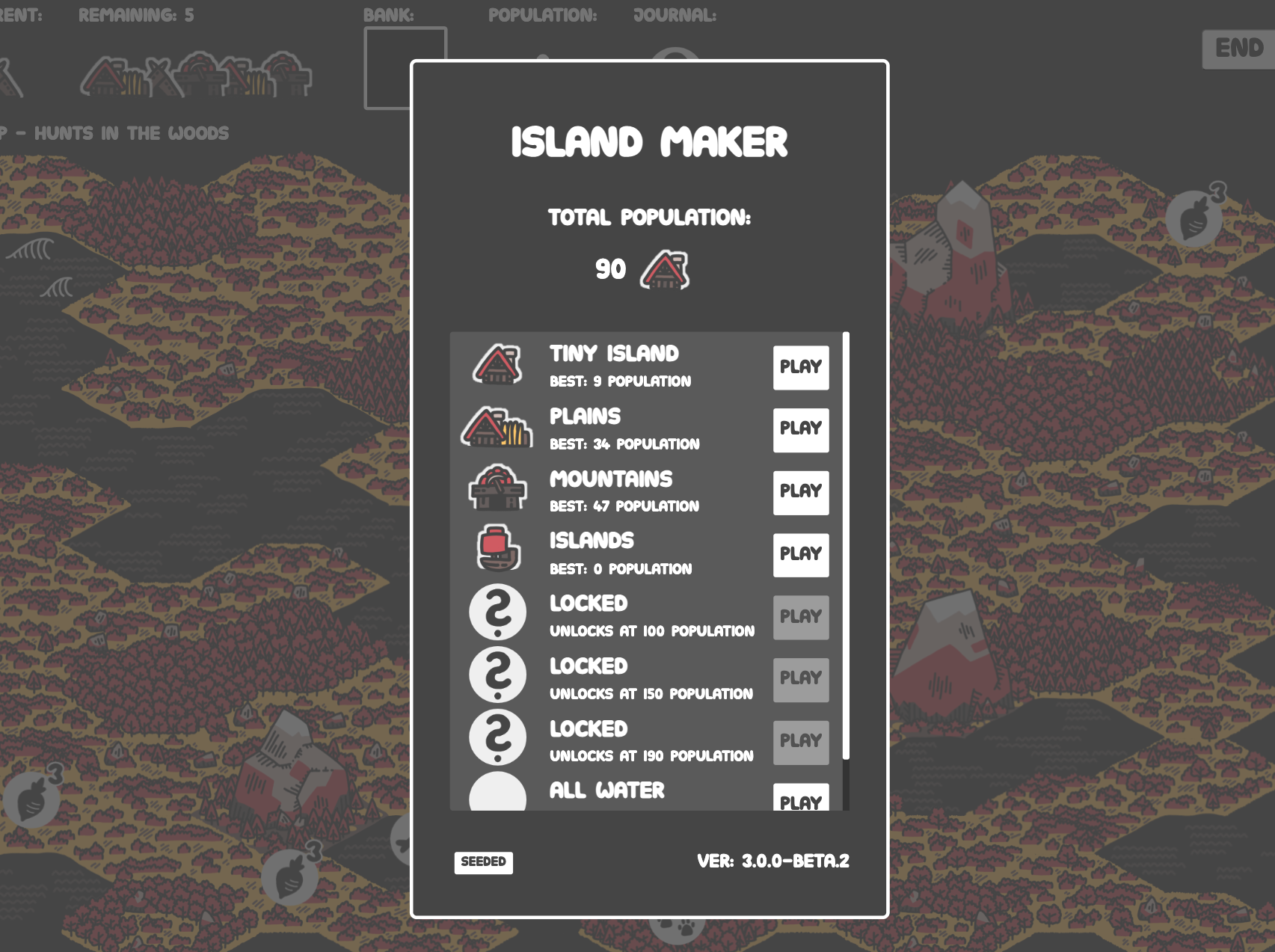 level selection screen showing old levels