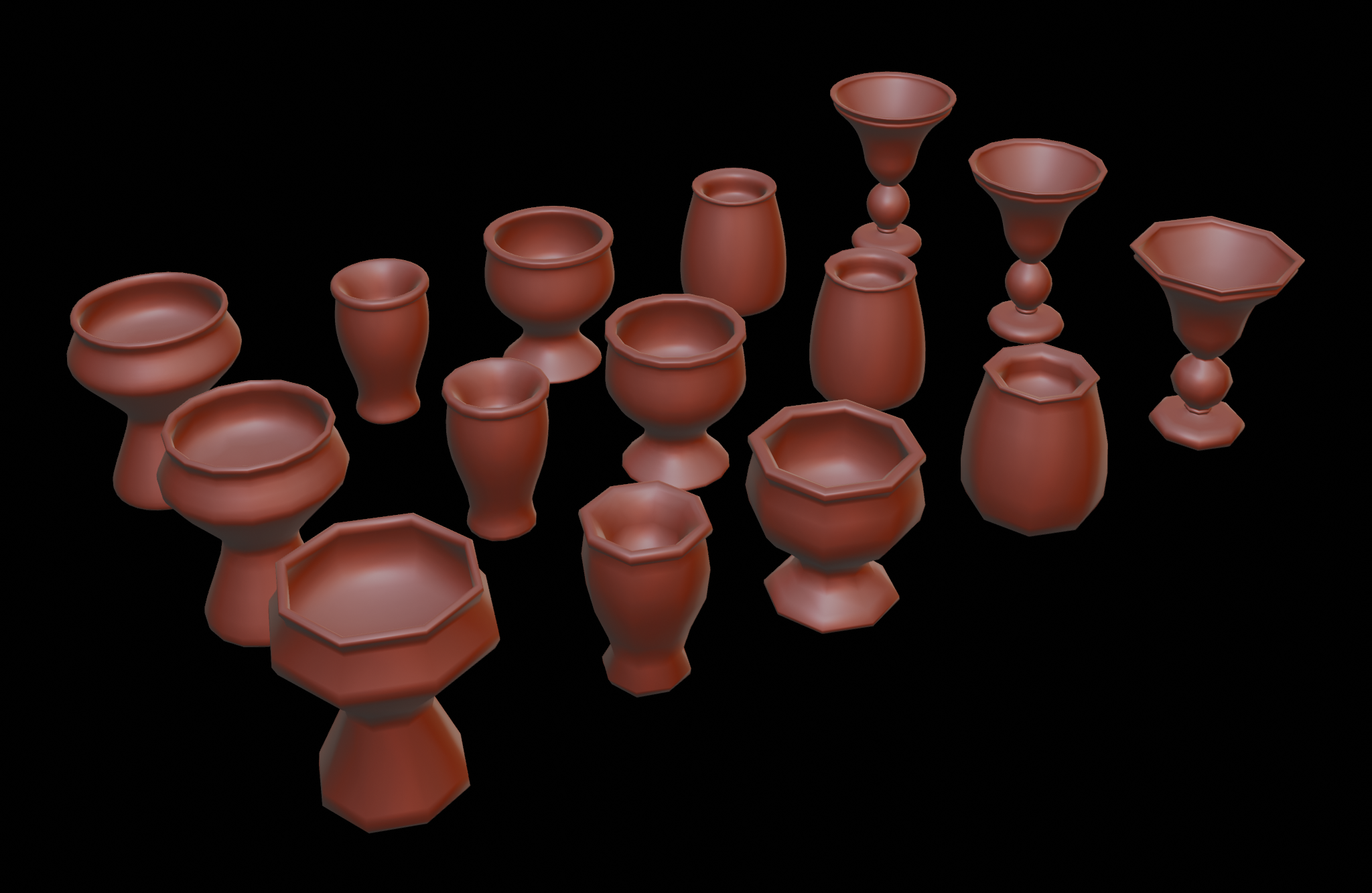 Garden pots - Low, med and high poly versions, untextured