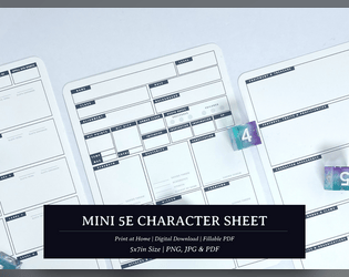 Mini 5e Character Sheet Digital Download  